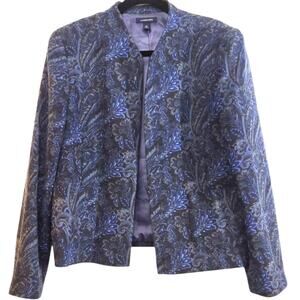 Lands’ End Women’s 16 Blue Paisley Jacquard Dress Jacket Long Sleeve Blazer
